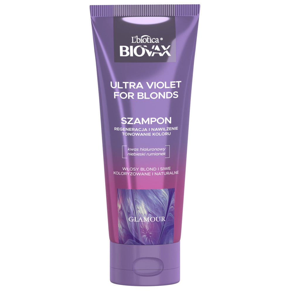 L'BIOTICA BIOVAX Glamour Ultra Violet for Blonds - Σαμπουάν τόνωσης εντατικής ανάπλασης για ξανθά και γκρίζα μαλλιά 200 ml
